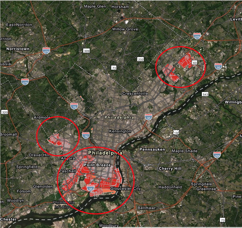 Philadelphia region showing  hotspots for urologic cancer